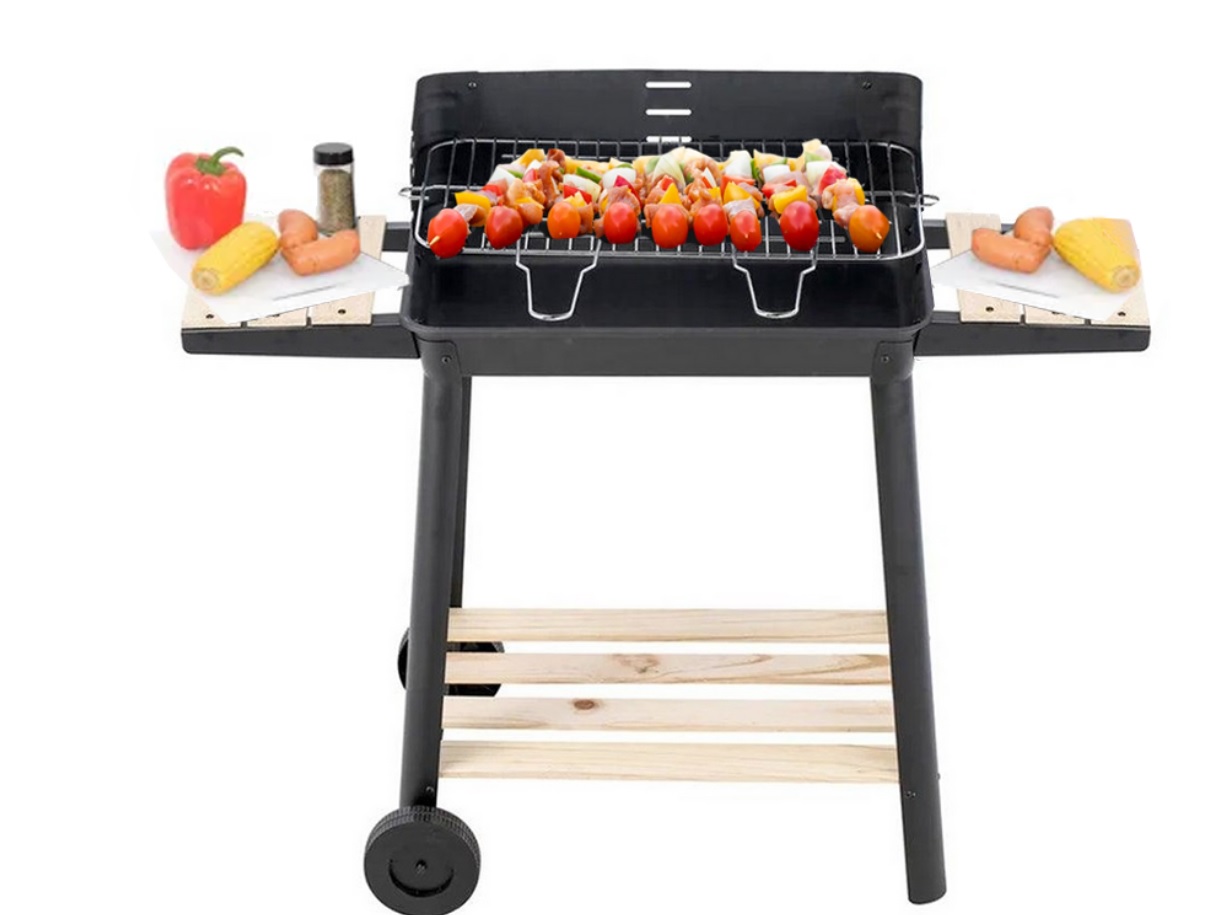 Kvalitný gril na drevené uhlie s nastaviteľným roštom a policami